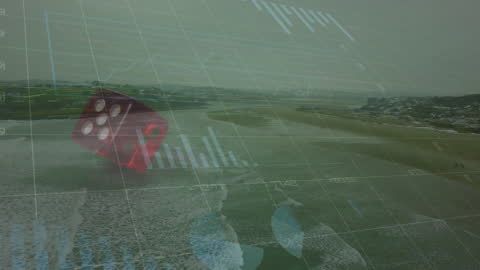 Digital Interface Overlay with Dice and Landscape