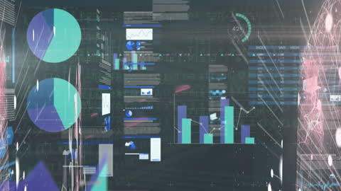 Futuristic Interface Displaying Data Charts and Graphics