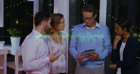 Business Professionals Discussing with Digital Data Overlay