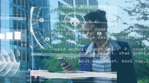 Businesswoman Analyzing Data on Futuristic Interface