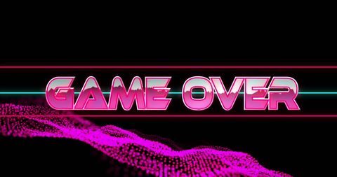 Retro Game Over Text with Glowing Pink Mesh on Black