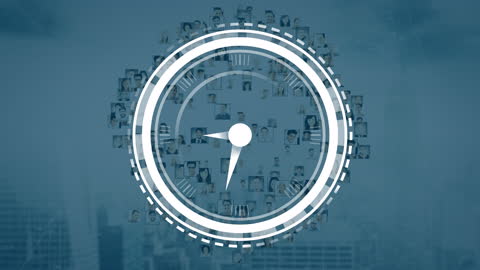 Digital Data Processing Animation with Cityscape and Icons