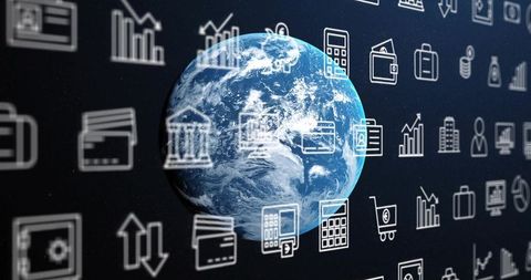 Global Finance Connectivity with Earth and Digital Icons