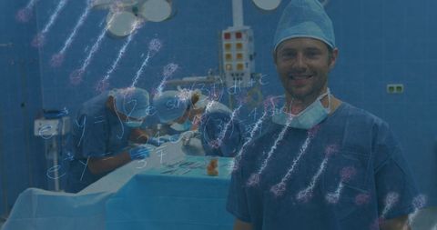 Innovative Surgeon Embracing Modern Medical Technology with DNA Imagery