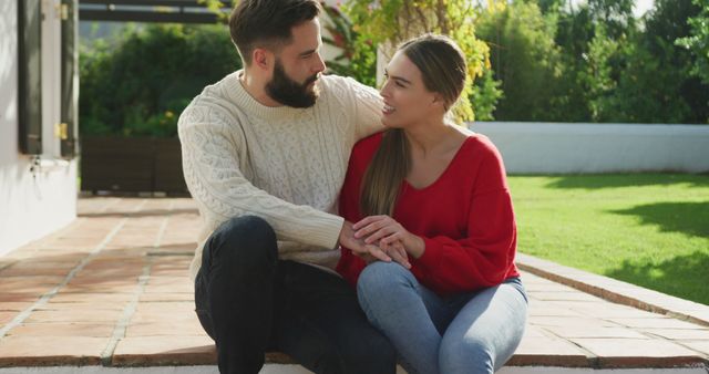 Image of happy caucasian couple in the garden - Download Free Stock Photos Pikwizard.com