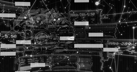 Futuristic cybernetic skull in digital network