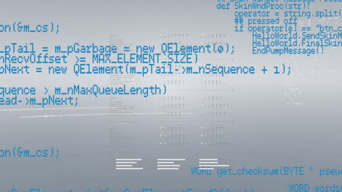 Animated Computer Code Processing on Grey Digital Background