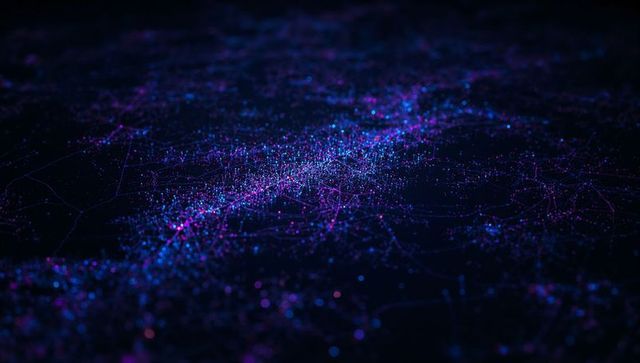 Abstract digital network with glowing nodes in virtual space