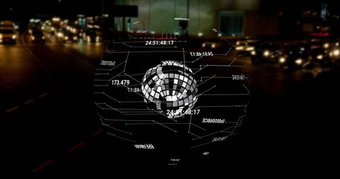 Projecting holographic data globe over urban night road for traffic visualization