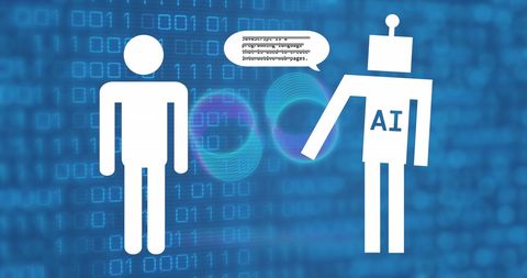 Ai interaction dialogue with binary code background