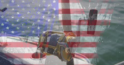Patriotic Fishing Adventure with American Flag Overlay