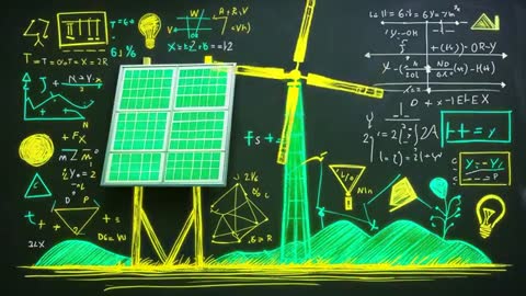 Renewable Energy Exploration with Solar and Wind on Chalkboard