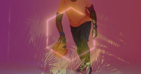 Dynamic Basketball Player with Neon Overlay