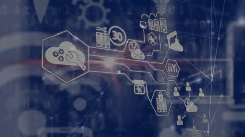 Digital Connections and Cloud Symbols on Blue Background