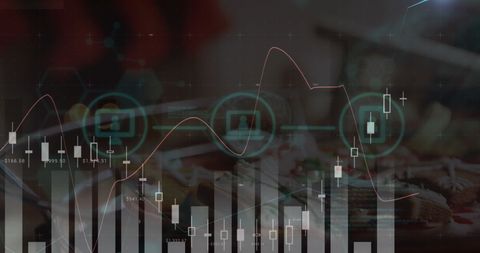 Abstract financial charts and digital network overlay