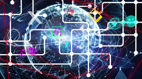 Globe of Network Connections with Overlay Icons