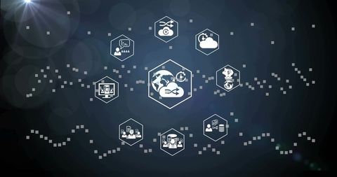 Digital Tech Interface with Globe and Cloud Sync Symbol