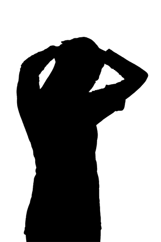 Woman in stress holding head silhouette transparent vector