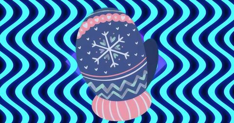 Stylized Winter Mitten with Neon Patterned Background