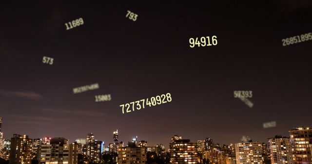 Falling Digital Numbers Over Cityscape Night Scene - Download Free Stock Images Pikwizard.com