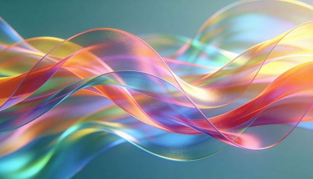 Flowing Iridescent Ribbon Waves, Multicolor Glossy Layers, Abstract Gradient Background