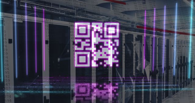 Glowing QR Code in Server Room with Digital Elements - Download Free Stock Images Pikwizard.com