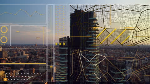 Futuristic Interface Overlaying City Skyline