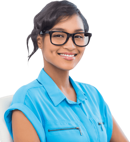 Confident Businesswoman in Black Glasses with Transparent Background