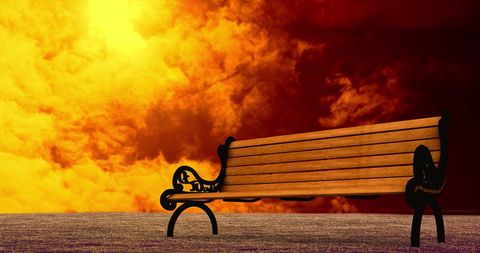 Lonely Bench Against Dramatic Orange Sky at Sunset - Download Free Stock Images Pikwizard.com