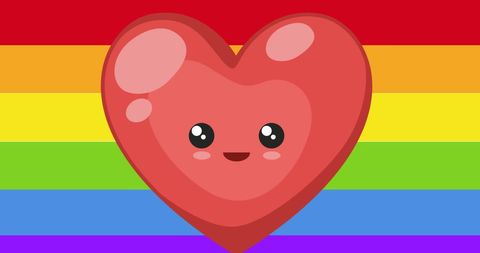 Cute Heart Illustration With Rainbow Background Symbolizing Pride
