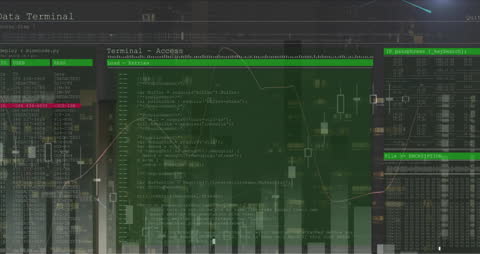 Data Processing Animation with Nighttime Cityscape Background