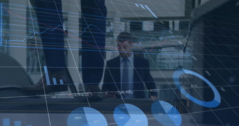 Businessman Ascending with Data Analytics Overlay