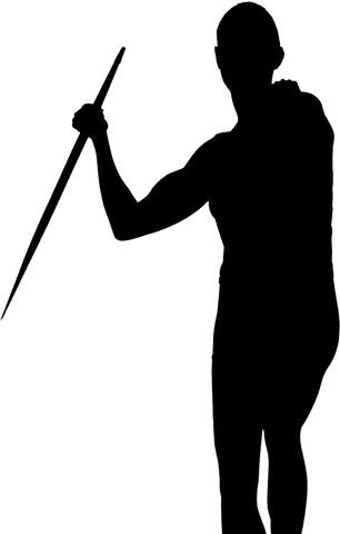 Silhouette of Man Holding Javelin on Transparent Background