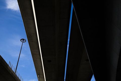 Abstract View of Modern Overpass Bridge with Blue Sky