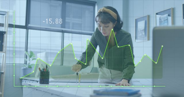 Female Architect Analyzing Data with Digitally Projected Graphs - Download Free Stock Images Pikwizard.com