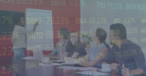 Financial Data Analysis Meeting with Diverse Team in Office