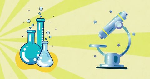 Laboratory equipment and microscope on abstract background