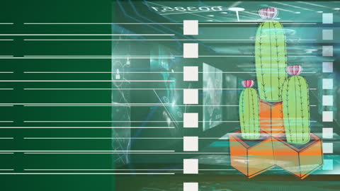 Futuristic Data Processing Over Cactus Animation