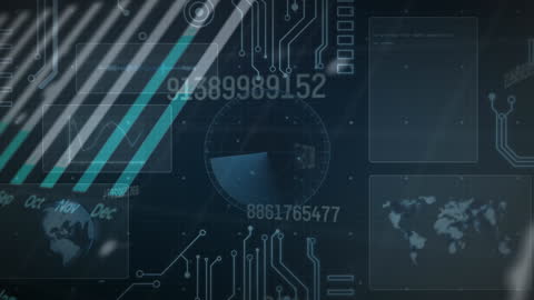 Digital Interface Animation with Data and World Map Overlay