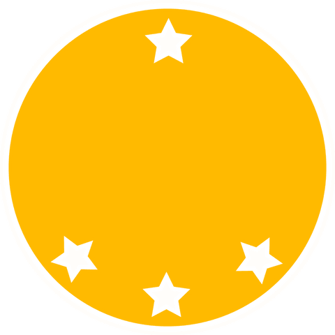 Golden badge with white stars on transparent background