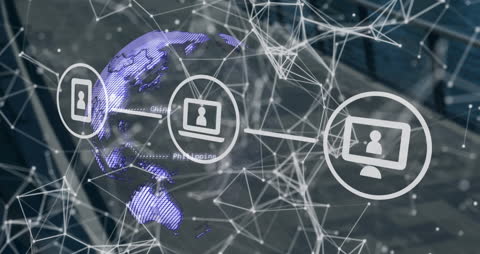 Global Network and Cybersecurity Concept with Tech Icons