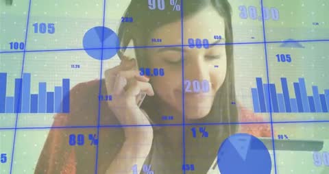 Businesswoman Communicating Amidst Interactive Data Interface