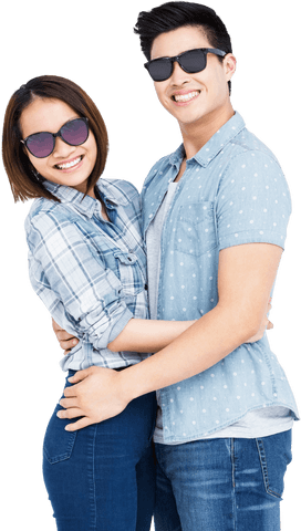 Happy Couple in Sunglasses with Casual Outfits