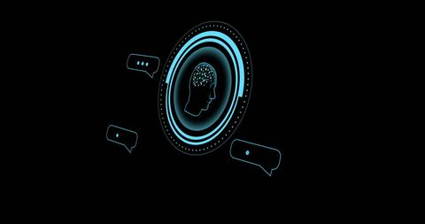 Futuristic brain and ai data illustration on black background