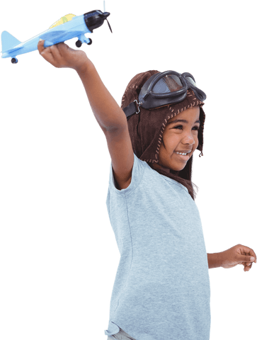 transparent joyful girl playing with toy airplane aviator style - Download Free Stock Videos Pikwizard.com