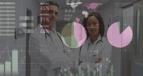 Multiracial Doctors Analyzing Futuristic Graphical Interface
