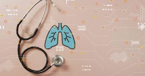 Digital lung diagnostics concept featuring stethoscope with futuristic data interface