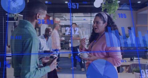 Modern Office Team Collaboration with Data Visualization Interface