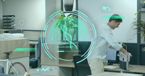 Modern Workspace Technology Interacts with Business Professional