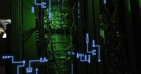 Detailed Circuit Board and Data Processing Overlay on Computer Servers - Download Free Stock Images Pikwizard.com